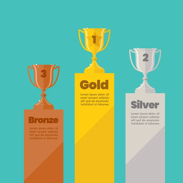 Zlaté Stříbrné Bronzové Poháry Šampióna Žebříčku Infographic Vzorkem Textu Vektorová — Stockový vektor