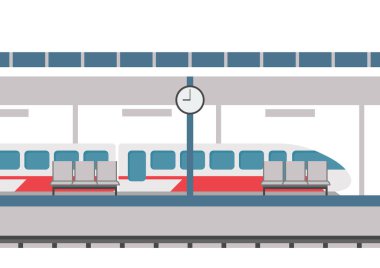 Tren istasyonu düz bir şekilde. Vektör illüstrasyonu