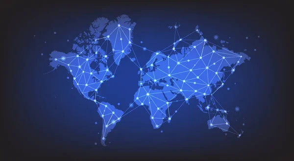 Riassunto Della Rete Mappe Del Mondo Social Network Globale Linee — Vettoriale Stock