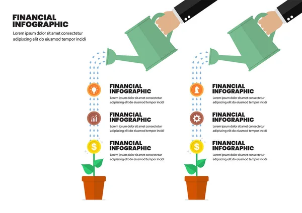 Hand Water Geven Geld Plant Infographic Financiële Concept Vector Illustratie — Stockvector
