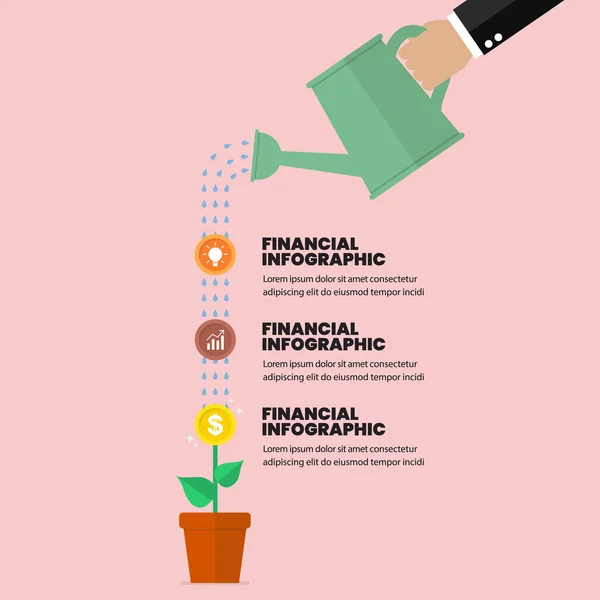 Tangan Menyiram Uang Tanaman Infografis Ilustrasi Vektor Konsep Keuangan - Stok Vektor
