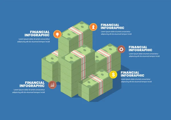 Een Stapel Cash Financiële Infographic Bedrijfsconcept Vector Illustratie — Stockvector