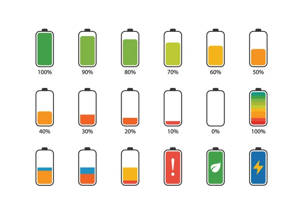 Porcentaje Batería Conjunto Nivel Carga Del Teléfono Ilustración Vectorial — Archivo Imágenes Vectoriales