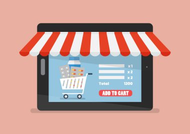 İnternetten tabletle ilaç almak. Düz biçim tasarımı