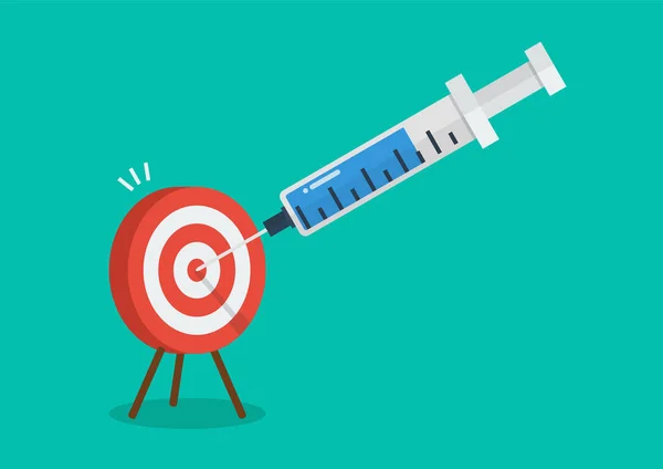 Big Vaccine Syringe Injection Target Dartboard Covid Vaccine Discovery Success — 图库矢量图片