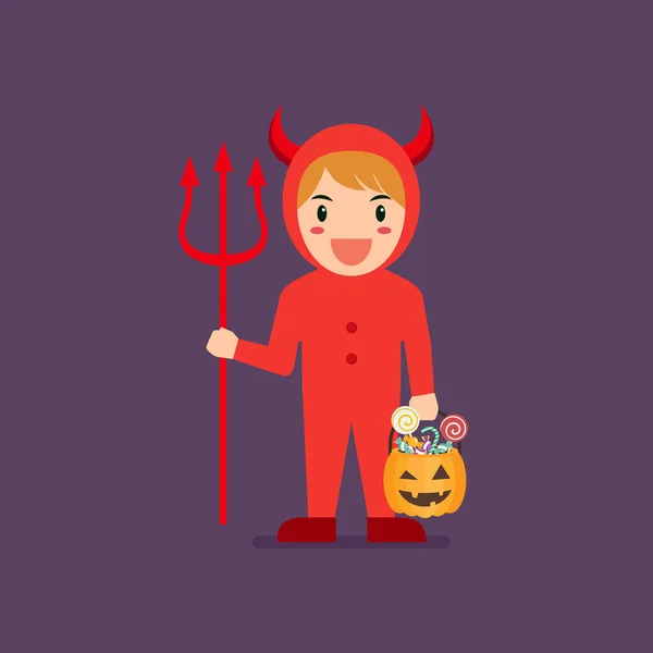 Kids Devil Halloween Costume Vector Illustration — Διανυσματικό Αρχείο