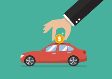 Businessman collect the money in car piggy bank. Financial planning concept.