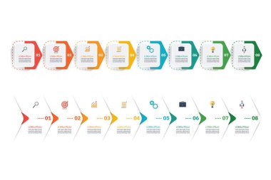 Renkli sekiz basamaklı şablon bilgisi. Vektör illüstrasyonu