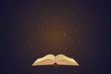 Sihirli ışıklarla açılan kitap. Vektör illüstrasyonu