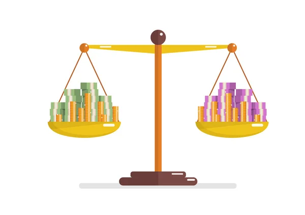 Comparación Entre Dos Monedas Balanza Concepto Intercambio Negocios Ilustración Vectorial — Vector de stock