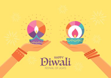 Mutlu Diwali Hindu Festivali sanat posteri. Geleneksel pankart. Vektör illüstrasyonu