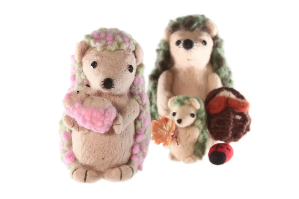 Handmade hedgehog toy family horizontal — Stock Photo, Image
