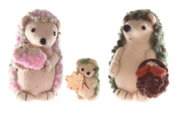 Handmade hedgehog family horizontal — Stock Photo, Image
