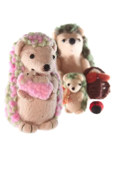 Handmade hedgehog toy family — Stock Photo, Image