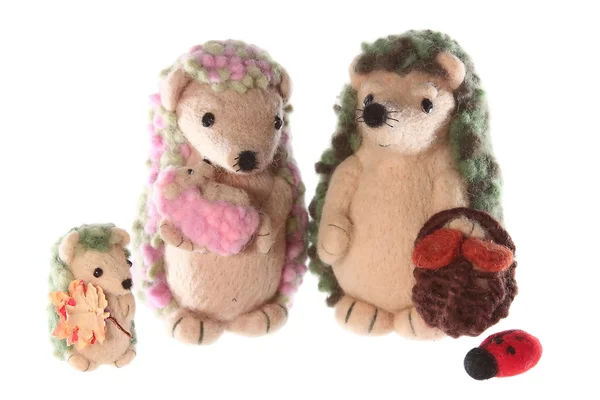 Handmade hedgehog toy family together — Stock Photo, Image