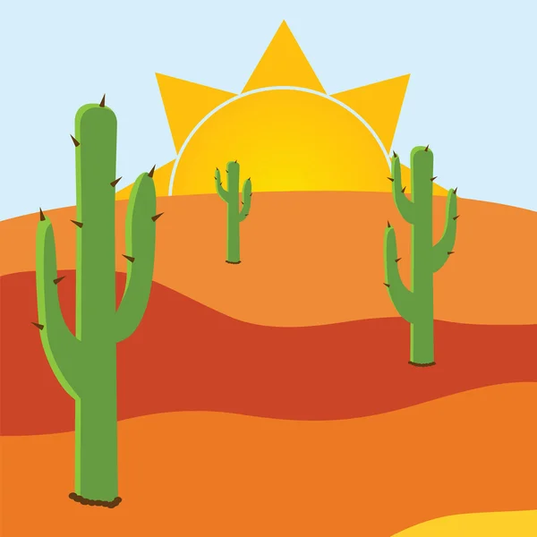 Desierto con tres cactus — Vector de stock