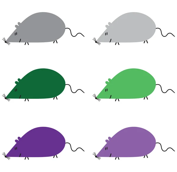 Różne kolorowe sześć myszy — Wektor stockowy