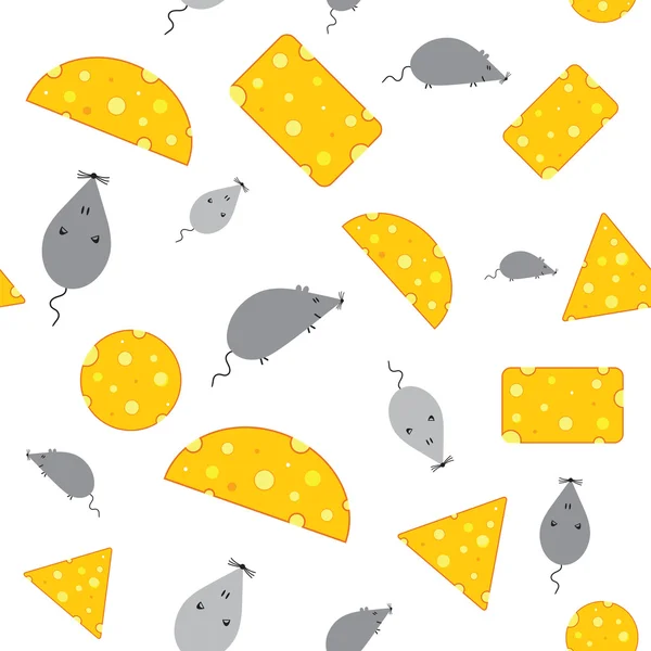 チーズとネズミのシームレスなテクスチャ — ストックベクタ