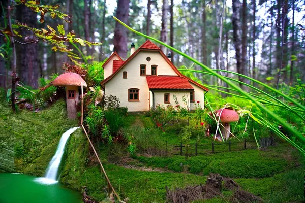 Paddestoelen huisje in bos — Stockfoto