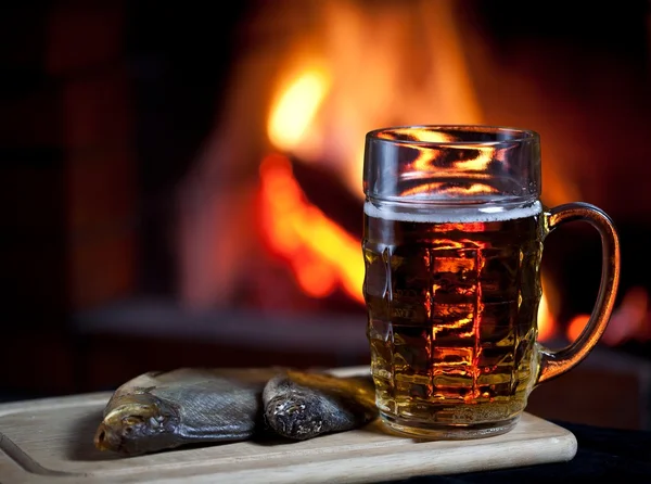 Fireplace beer — Stock Photo, Image