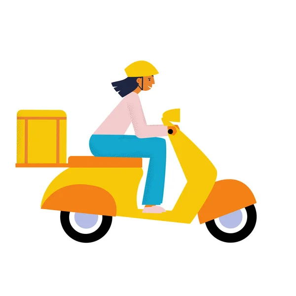 Courrier Fille Sur Moto Dépêchez Vous Livrer Commande Livraison Scooter — Image vectorielle