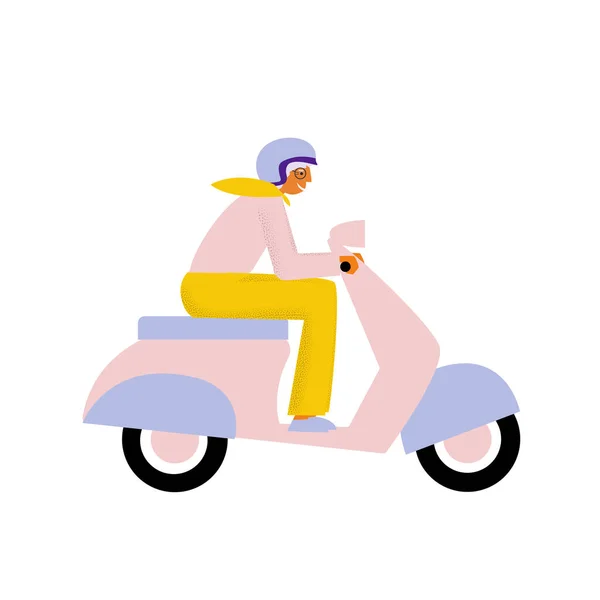 Літня Леді Їде Скутері Стара Жінка Має Джойстик Мотоциклі Плоска — стоковий вектор