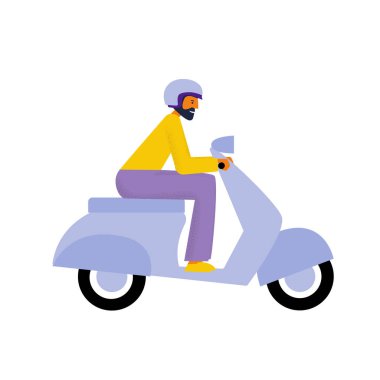 Mobilete binen adam. Motosikletle gezintiye çıkmış.