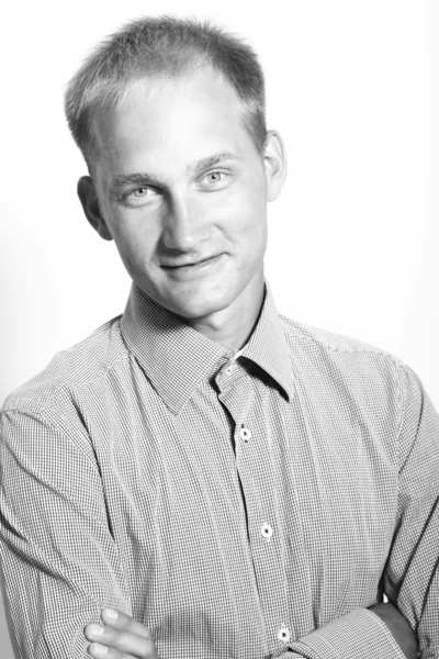 Young handsome successful business man smiling closeup portrait — Stock Photo, Image