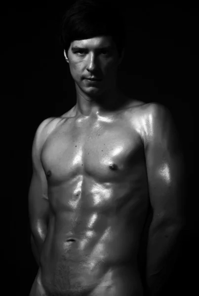 Studio moda colpo di forte fitness bello uomo nudo sport — Foto Stock