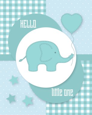 Baby shower card with elephant. Vector illustration.