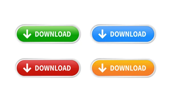 Set Van Kleurrijke Download Knoppen Geïsoleerd Witte Achtergrond — Stockvector