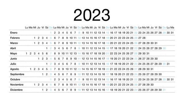 Calendario Para 2023 Español Semana Comienza Lunes Escritorio Meses Plantilla — Vector de stock