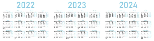 Cuadrícula Calendario Inglés Simple Para 2022 2023 2023 Semana Comienza — Vector de stock