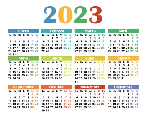 Calendario 2023 Español Semana Comienza Lunes Plantilla Diseño Del Calendario — Vector de stock