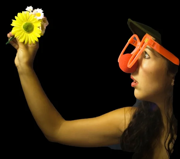 Jovem menina sorrindo palhaço — Fotografia de Stock