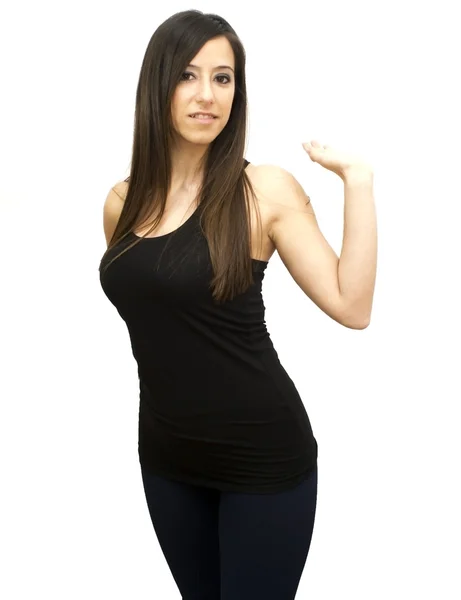 Portrait of young beautiful woman with red shirt on white backgr — Stock Photo, Image