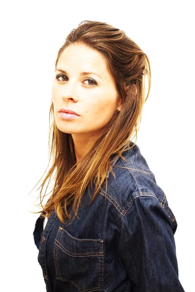 Portrait of young beautiful woman with black shirt — Stock Photo, Image