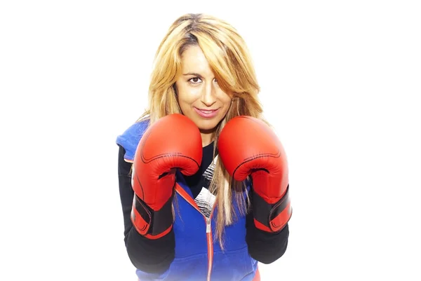 Beautiful woman with boxing gloves — Stock Photo, Image