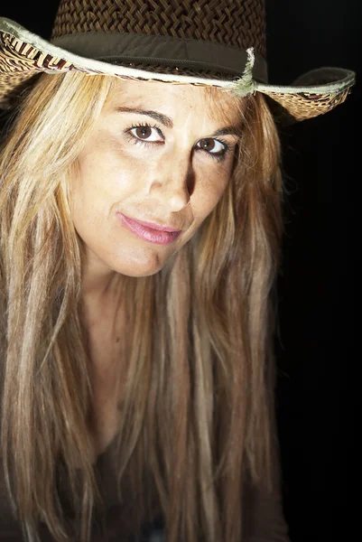 Portrait of woman with hat — Stock Photo, Image