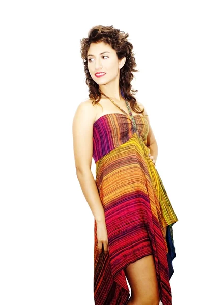 Hermosa mujer con vestido de colores —  Fotos de Stock