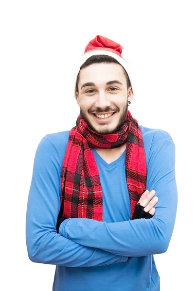 크리스마스 모자에 잘생긴 남자 — 스톡 사진