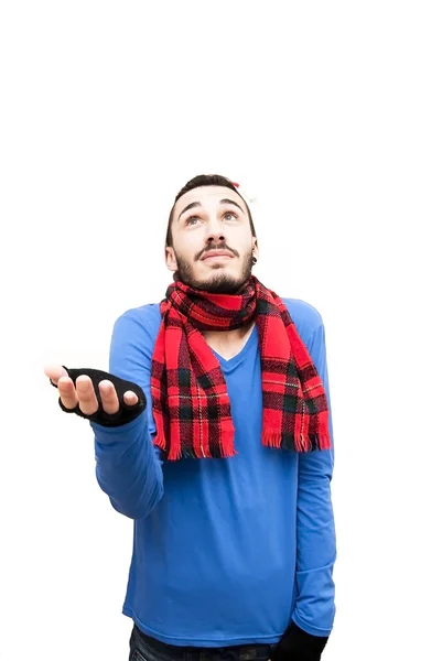 Schöner Mann mit Weihnachtsmütze — Stockfoto