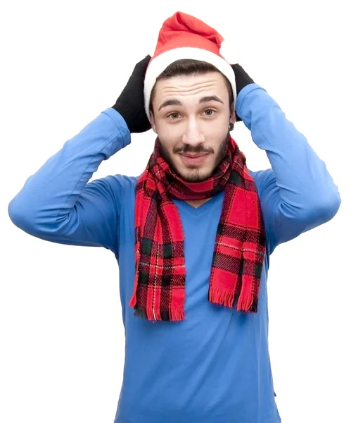 Handsome man in christmas hat — Stock Photo, Image