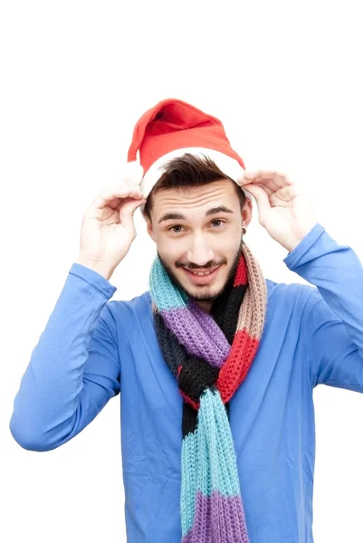 Przystojny mężczyzna w kapeluszu Boże Narodzenie — Zdjęcie stockowe