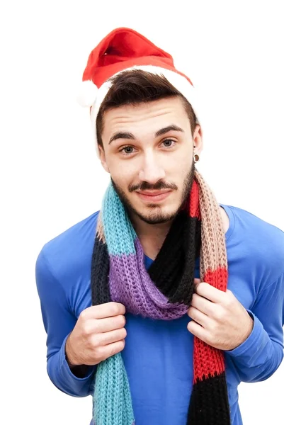 Handsome man in christmas hat — Stock Photo, Image