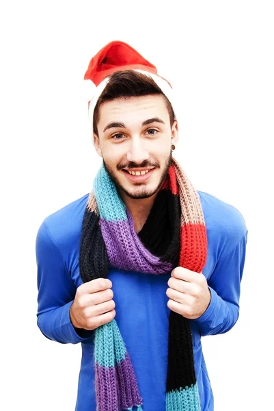 Przystojny mężczyzna w kapeluszu Boże Narodzenie — Zdjęcie stockowe