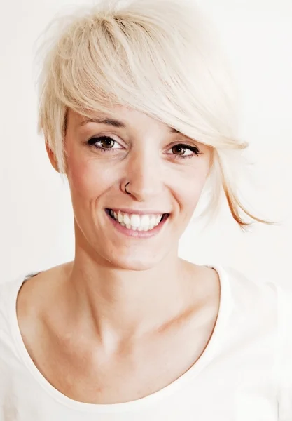 Beautiful woman with short white hair — Stock Photo, Image