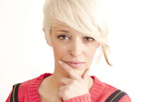 Beautiful woman with short white hair — Stock Photo, Image