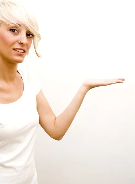 Beautiful woman with short white hair — Stock Photo, Image