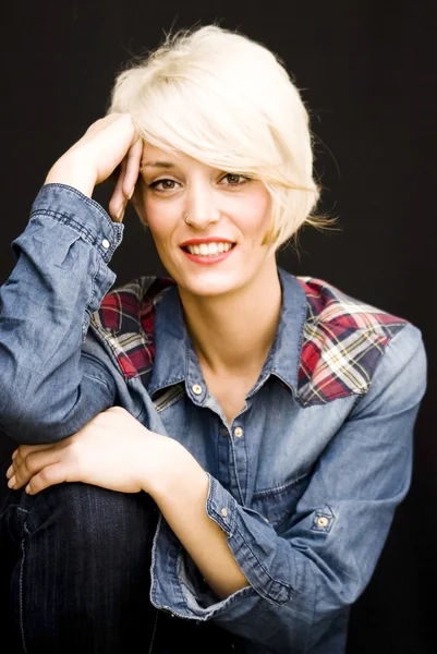 Beautiful woman with short white hair — Stock Photo, Image